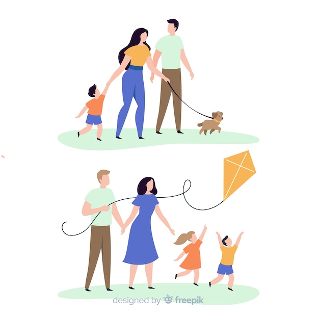 Free Vector hand drawn family doing outdoors activities collection