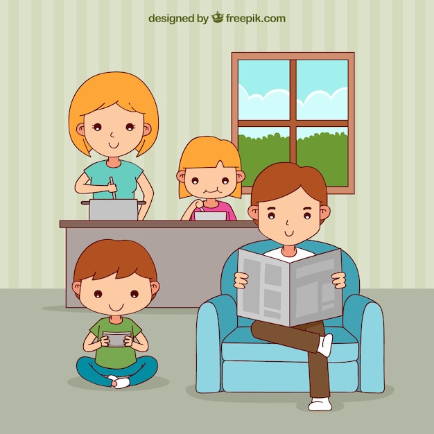 Free Vector hand drawn family at home