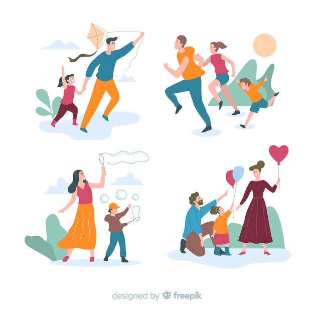 Hand drawn family outdoor scenes pack