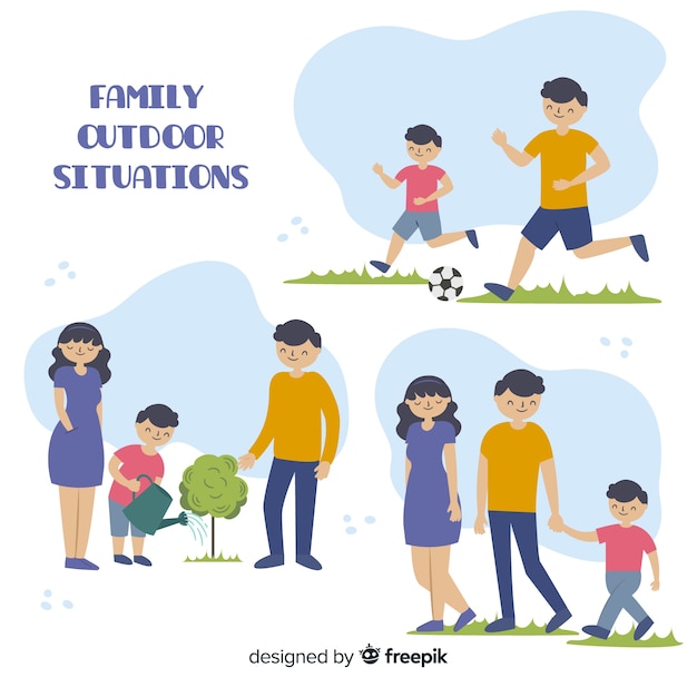 Free Vector hand drawn family outdoor situation collection