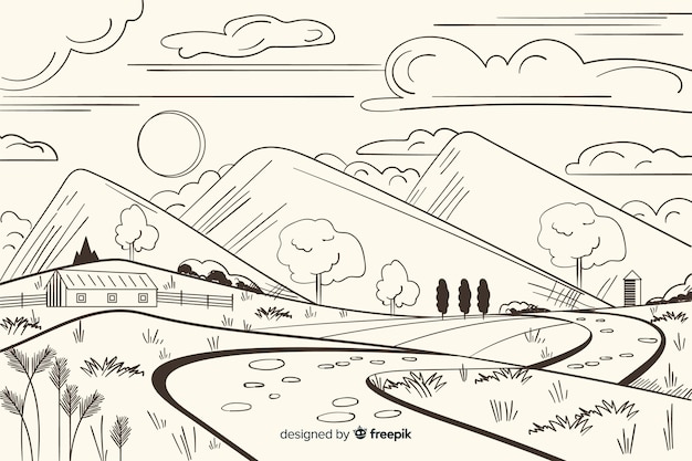 Hand drawn farm landscape background