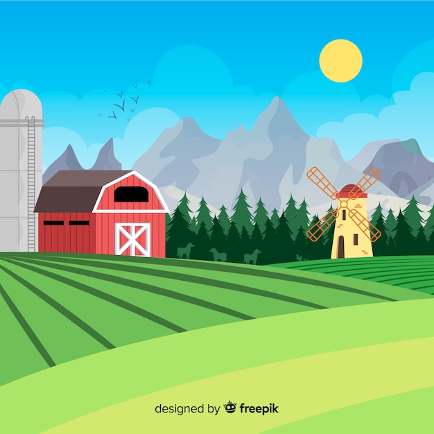 Free vector hand drawn farm landscape