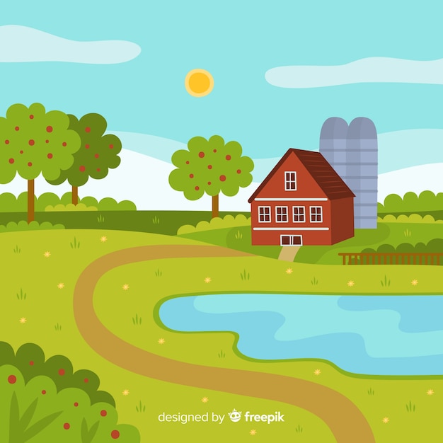 Hand drawn farm landscape