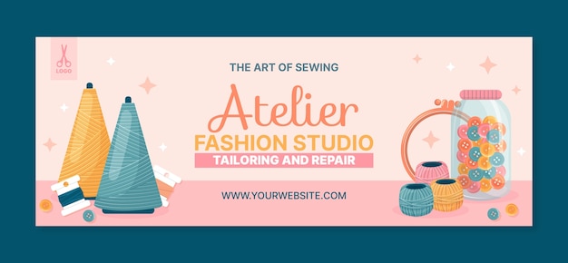 Hand drawn fashion atelier facebook cover