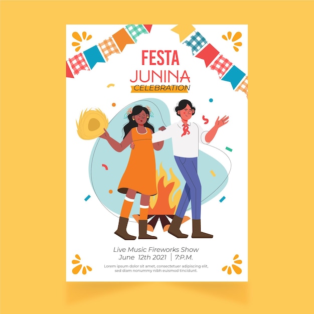 Hand drawn festa junina vertical poster template