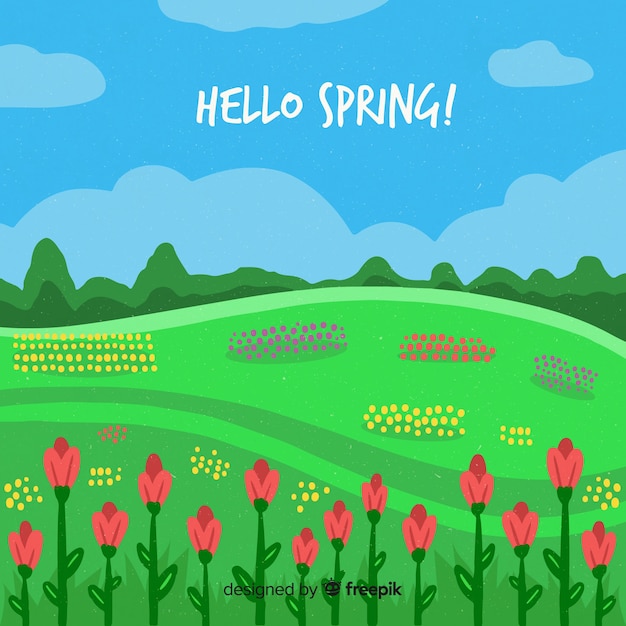 Free Vector hand drawn field spring background