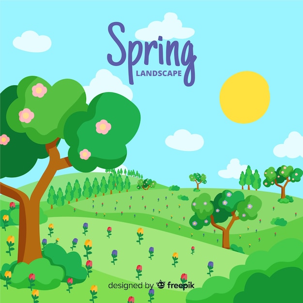Free vector hand drawn field spring background