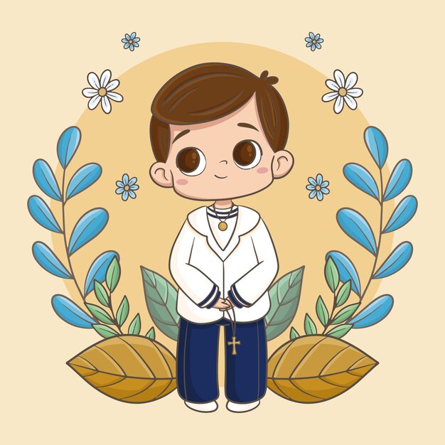 Hand drawn first communion boy illustration