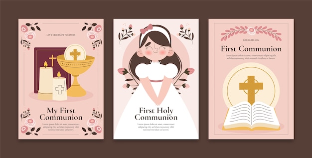 Free Vector hand drawn first communion cards set