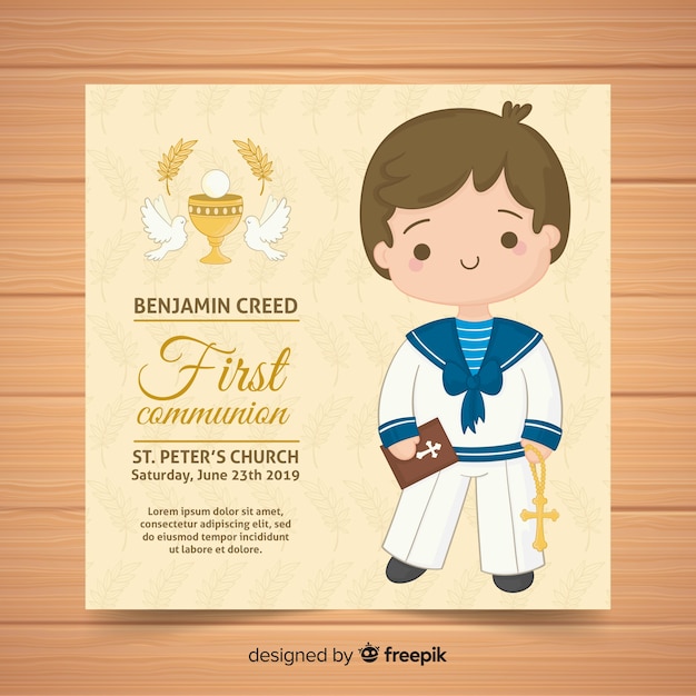 Free Vector hand drawn  first communion invitation template