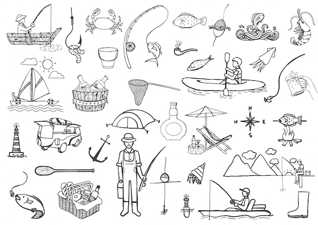 Hand drawn fishing elements 