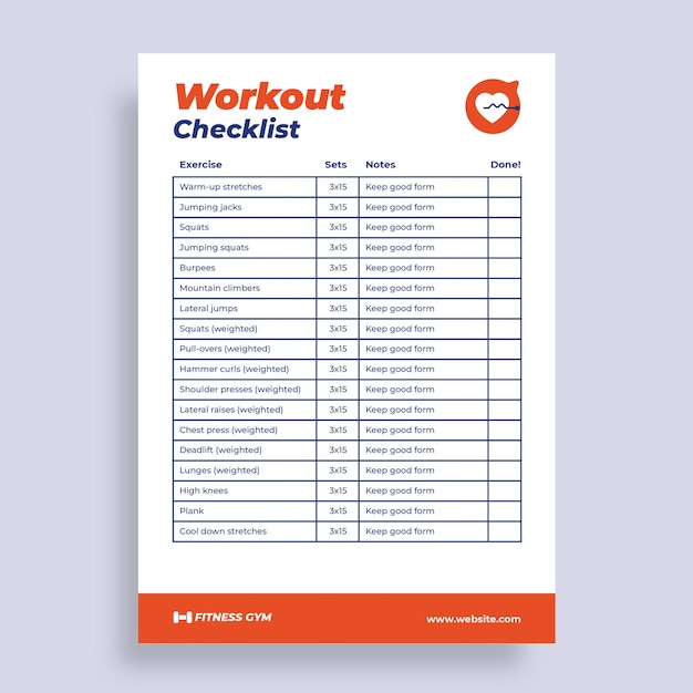 Hand-drawn fitness gym workout routine checklist