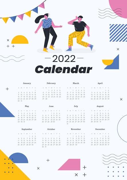 Hand drawn flat 2022 calendar template