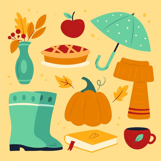 Free vector hand drawn flat autumn elements collection