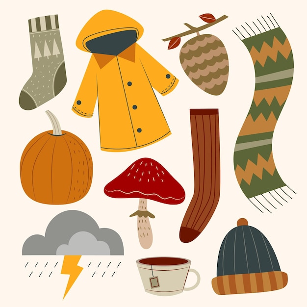 Free vector hand drawn flat autumn elements collection