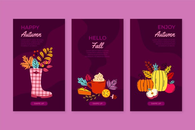 Hand drawn flat autumn instagram stories collection