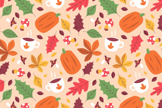 Hand drawn flat autumn patterns collection