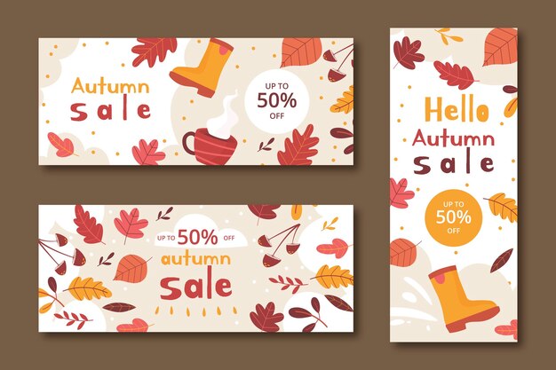 Hand drawn flat autumn sale banners set