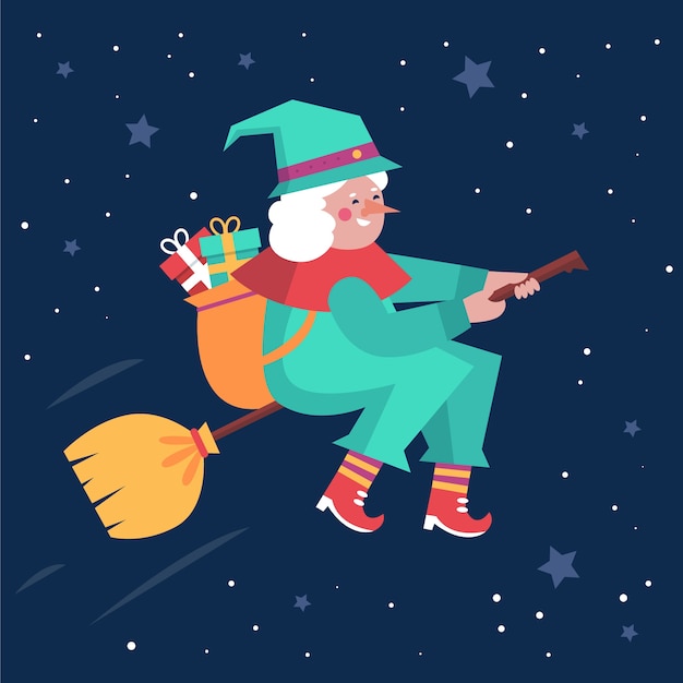 Free Vector hand drawn flat befana illustration