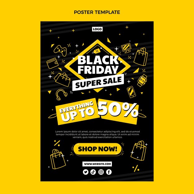 Hand drawn flat black friday vertical poster template