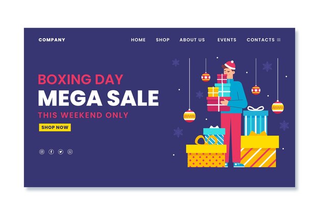 Hand drawn flat boxing day sale landing page template