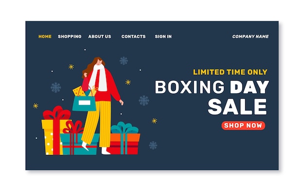 Hand drawn flat boxing day sale landing page template