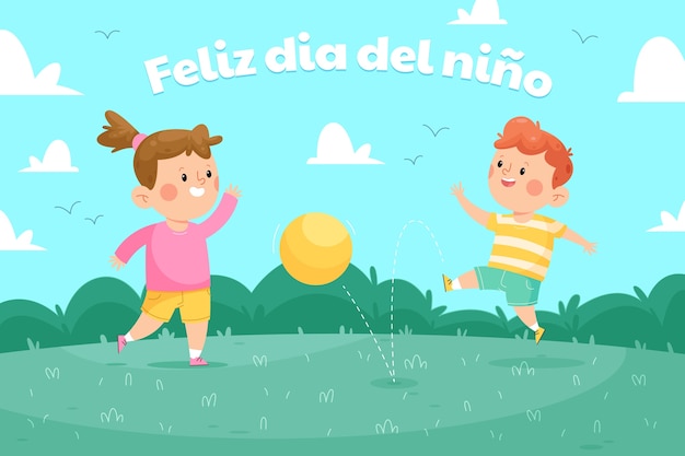 Free vector hand drawn flat children's day in spanish background