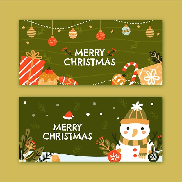 Hand drawn flat christmas banners set