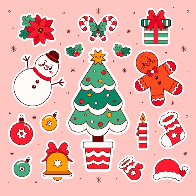 Free Vector hand drawn flat christmas elements collection