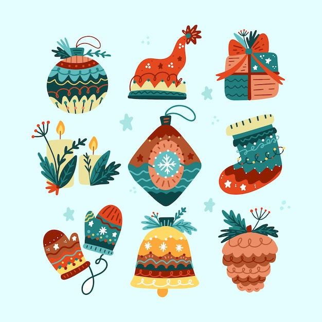 Hand drawn flat christmas elements collection