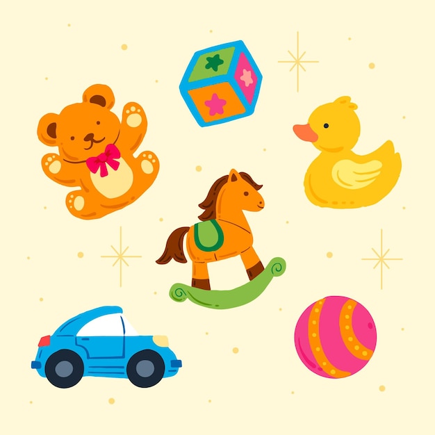 Free vector hand drawn flat christmas toys collection