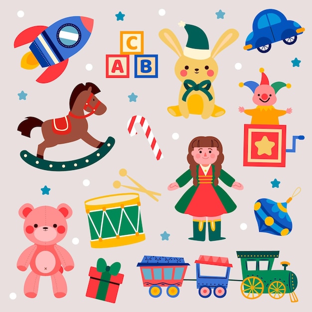 Free vector hand drawn flat christmas toys collection