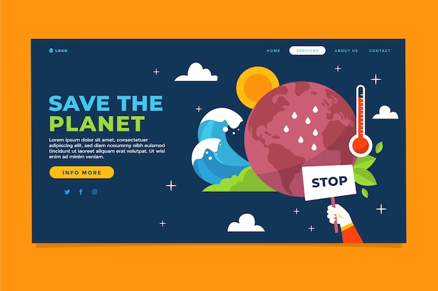 Hand drawn flat climate change landing page template