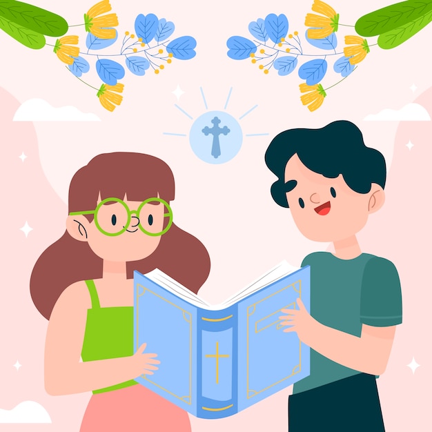 Free Vector hand drawn flat design bible study illustration