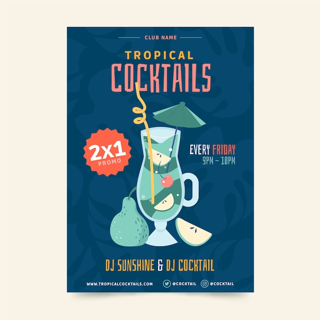 Hand drawn flat design cocktail flyer