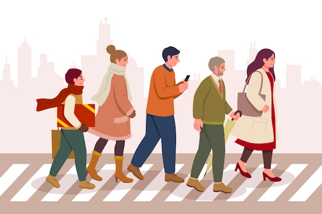 Free vector hand drawn flat design crowd of people walking illustration