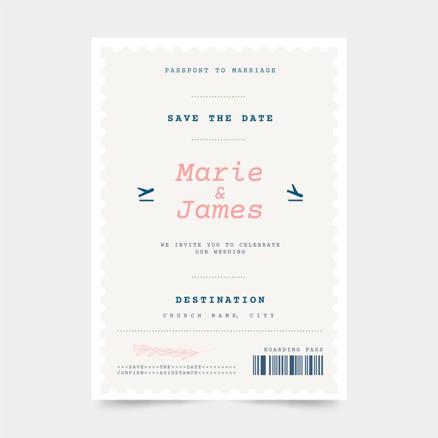 Free Vector hand drawn flat design destination wedding invitations