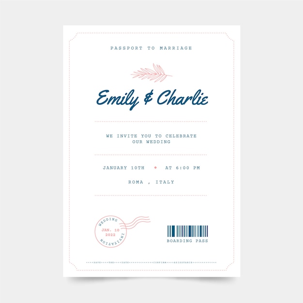 Hand drawn flat design destination wedding invitations