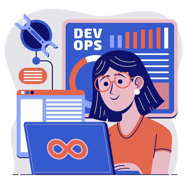 Hand drawn flat design devops illustration