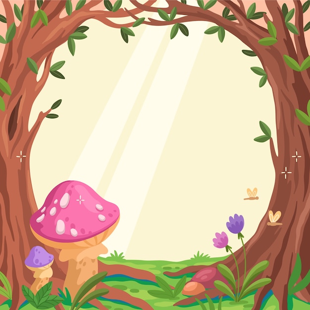 Free Vector hand drawn flat design enchanted forest frame