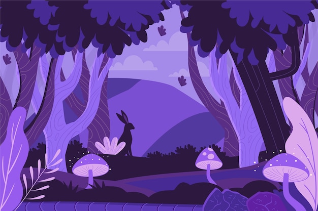 Free vector hand drawn flat design enchanted forest illustration