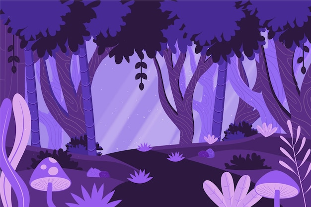 Free Vector hand drawn flat design enchanted forest illustration