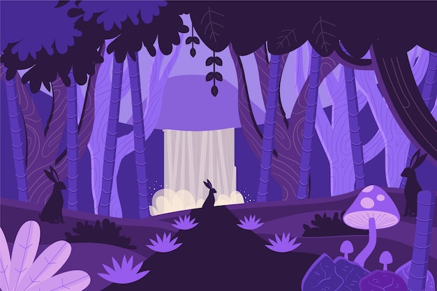 Free Vector hand drawn flat design enchanted forest illustration