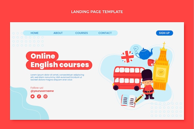 Hand drawn flat design english lessons template