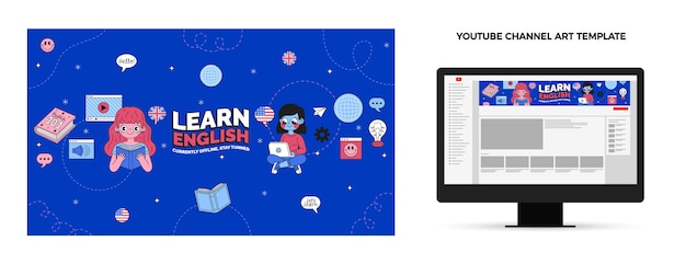 Hand drawn flat design english lessons template