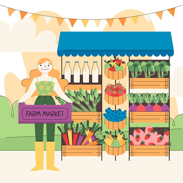 Free Vector hand drawn flat design farmers market illustration