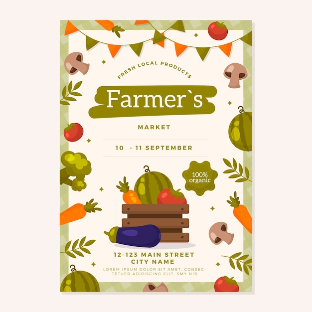 Free Vector hand drawn flat design farmers market poster