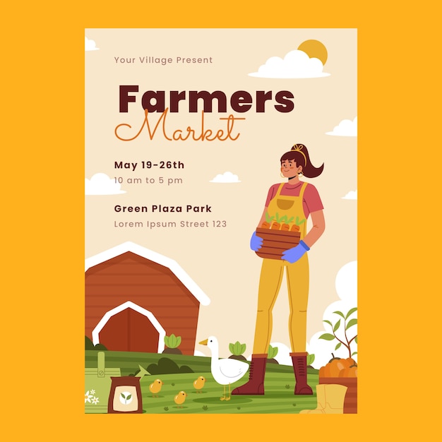 Free Vector hand drawn flat design farmers market poster