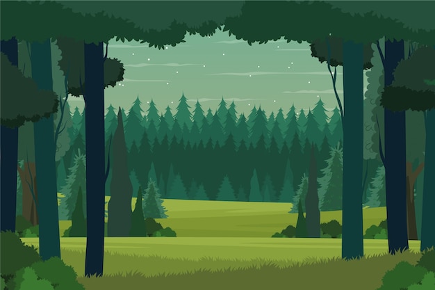 Free Vector hand drawn flat design forest landscape