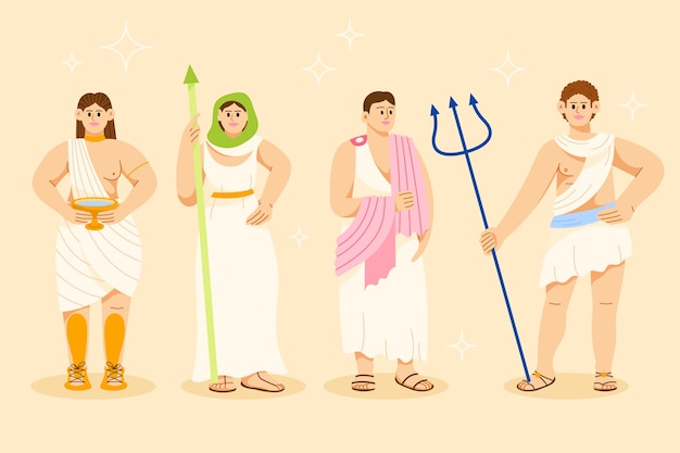 Free Vector hand drawn flat design greek mythology character collection